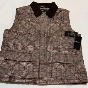 Lauren Ralph Lauren Plaid Quilted Vest Corduroy Collar L NWT